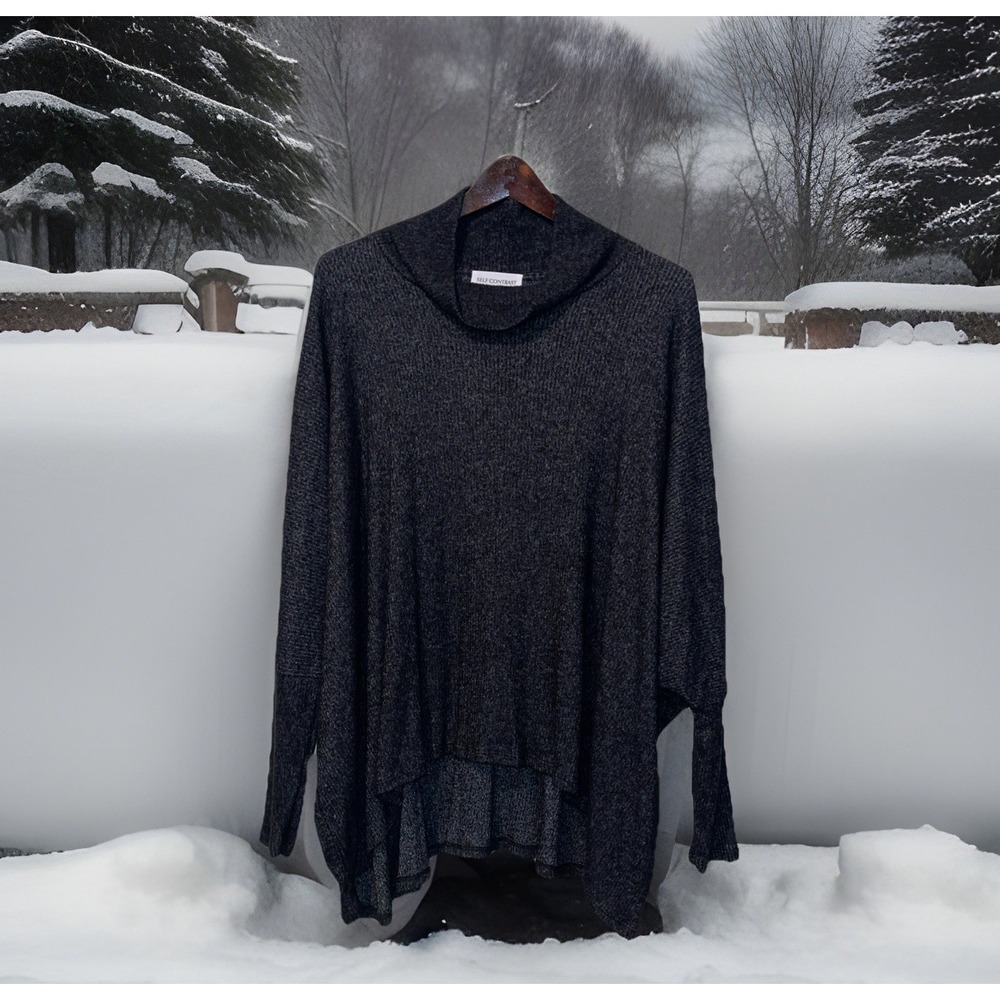 Anthropologie Self Contrast Sweater Women L Tube Cuffs Oversized Turtleneck